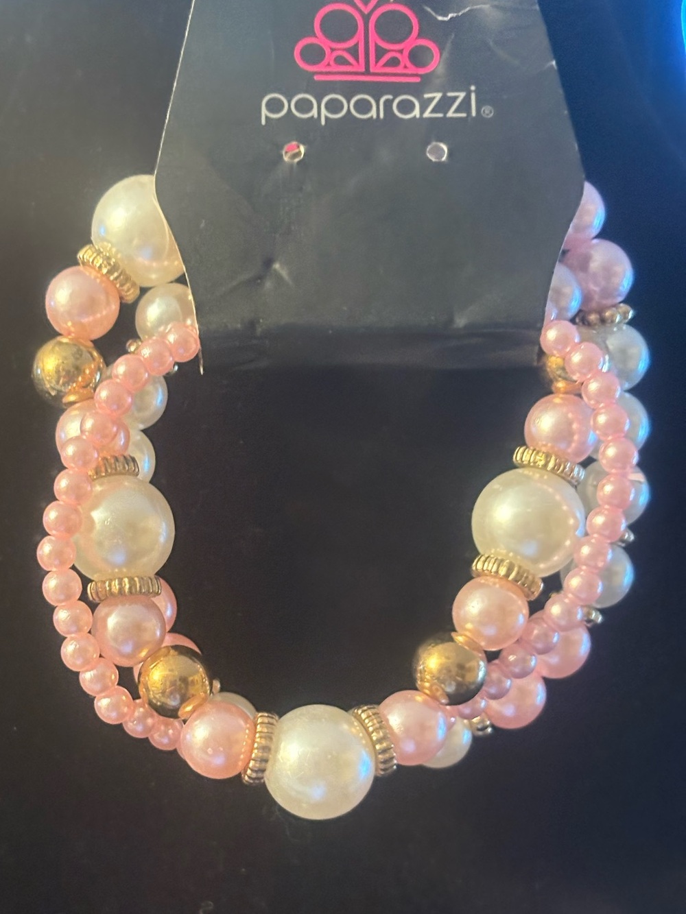 paparazzi Pink and White Multi-Strand Pearl bracelet with Gold Accents